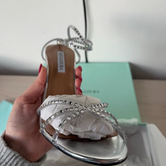 NWT Aquazzura Dance Plexi Sandals 105 Silver Sz 40 Crystal Embellished Stilettos - Picture 7 of 9